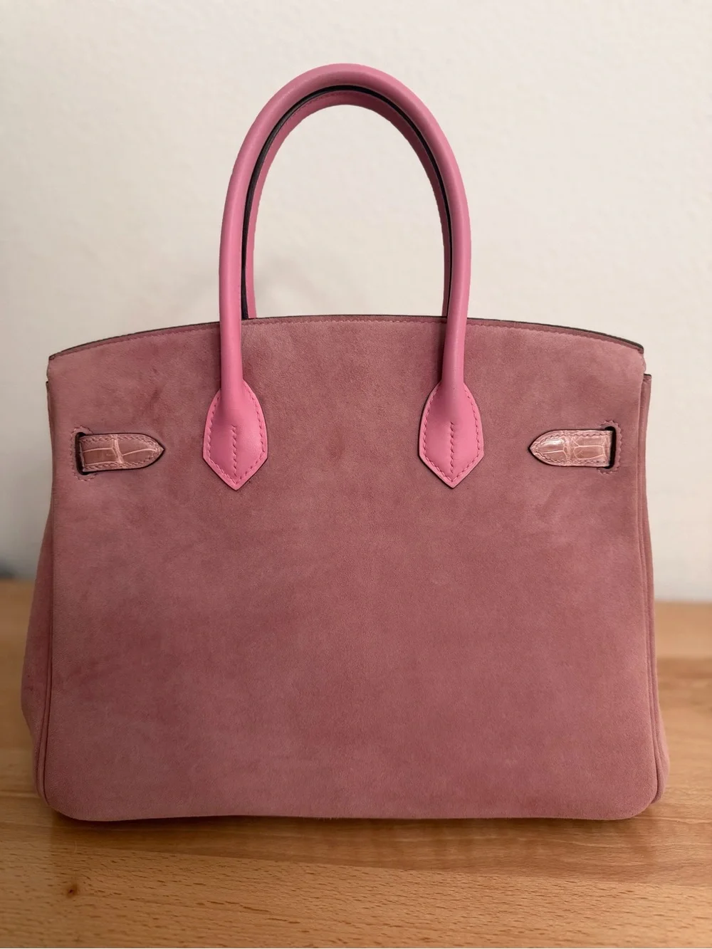 Birkin 30 suede Doblis Pink crocodile imported swift touch PHW handmade 5P